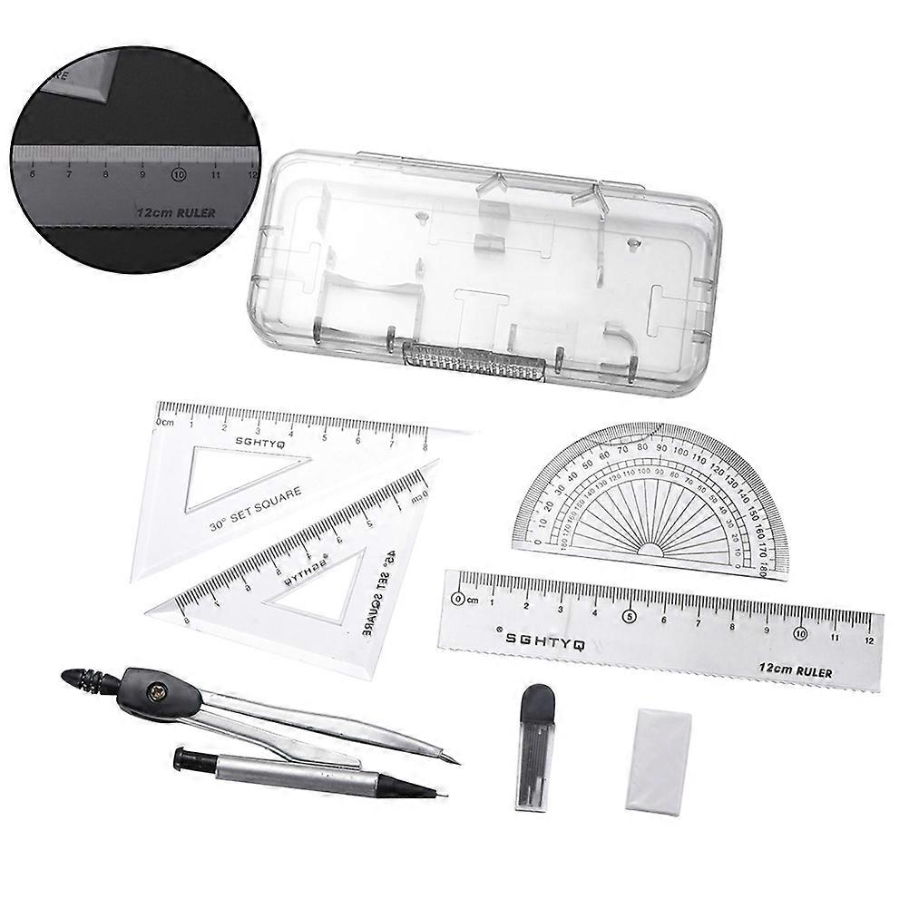 Math Ruler Tool Set Metal Compass Ruler Set For Students Math Class Silver 2 Sets Of 12Pcs