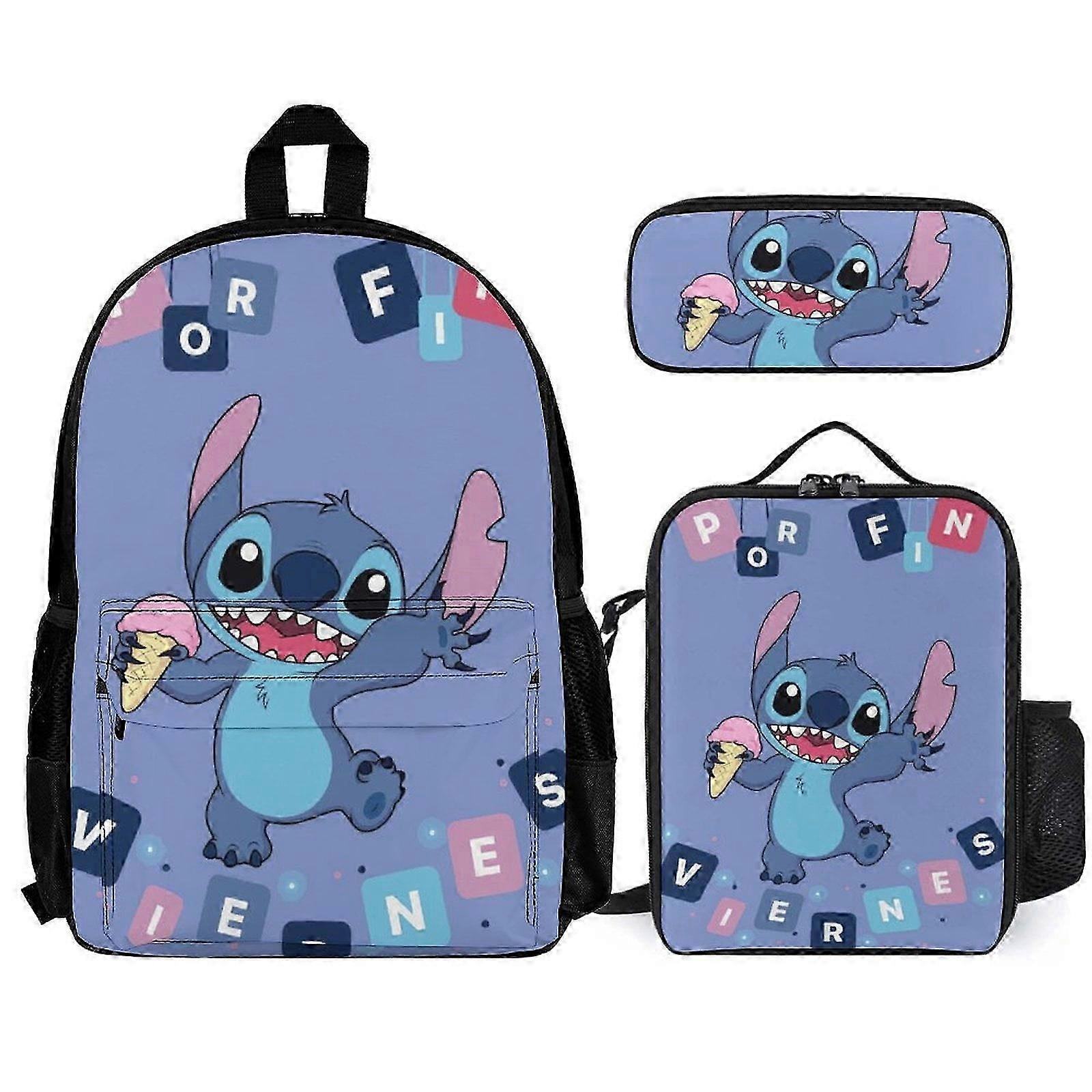 Stitch Inspired Backpack Set with Lunch Box and Pencil Case 3pcs Set