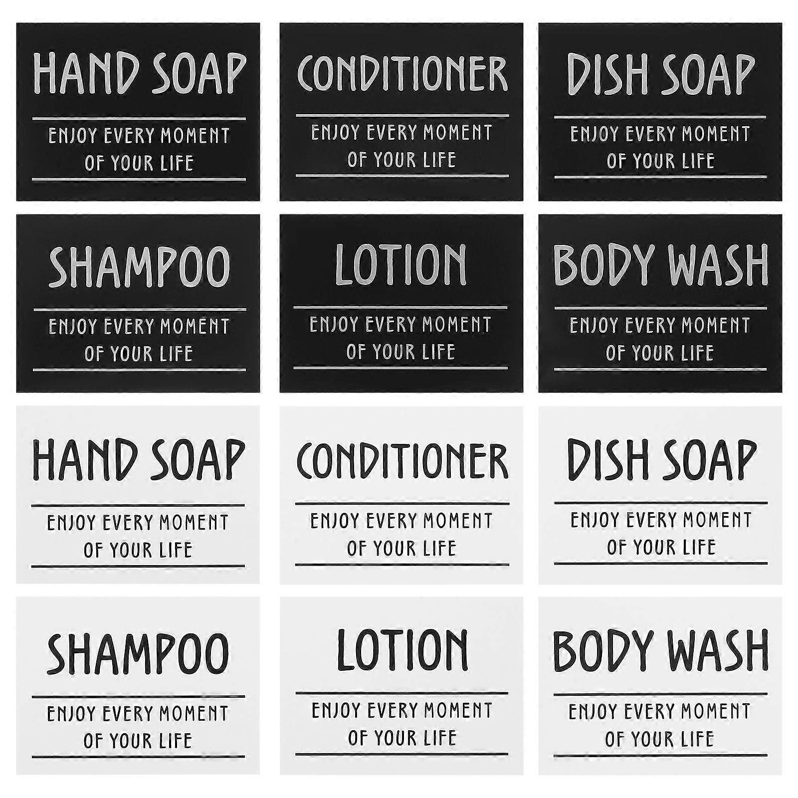 12PCS Bathroom Labels Organization Labels Waterproof Refillable Bottle Stickers Label for Hand Soap Shampoo Conditioner Lotion Stickers