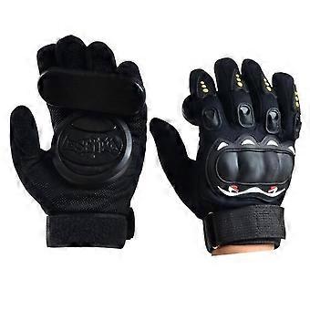 Longboard Downhill Slide Gloves with Slide Pucks, Black, Removable Replaceable Pucks