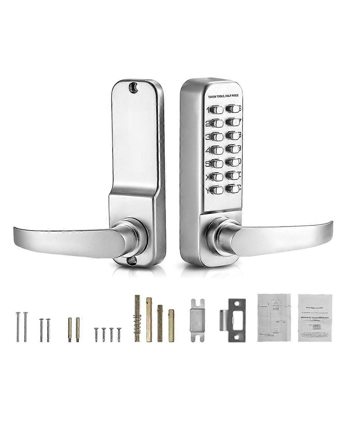 Mechanical Keyless Entry Door Lock, 14 Key Mechanical Door Lock with Handle, Stainless Steel Waterproof Gate Lock