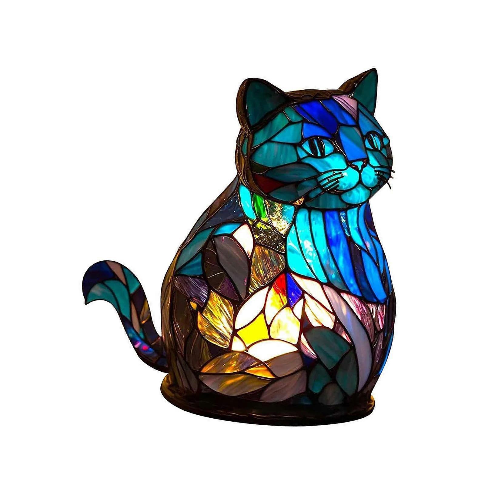 Animal Table Lamp, Retro Table Lamp, Bedside Lamp, Bedroom Lamp, Desk Lamp, Stained Resin Light for Bedside Study Decoration, Cat