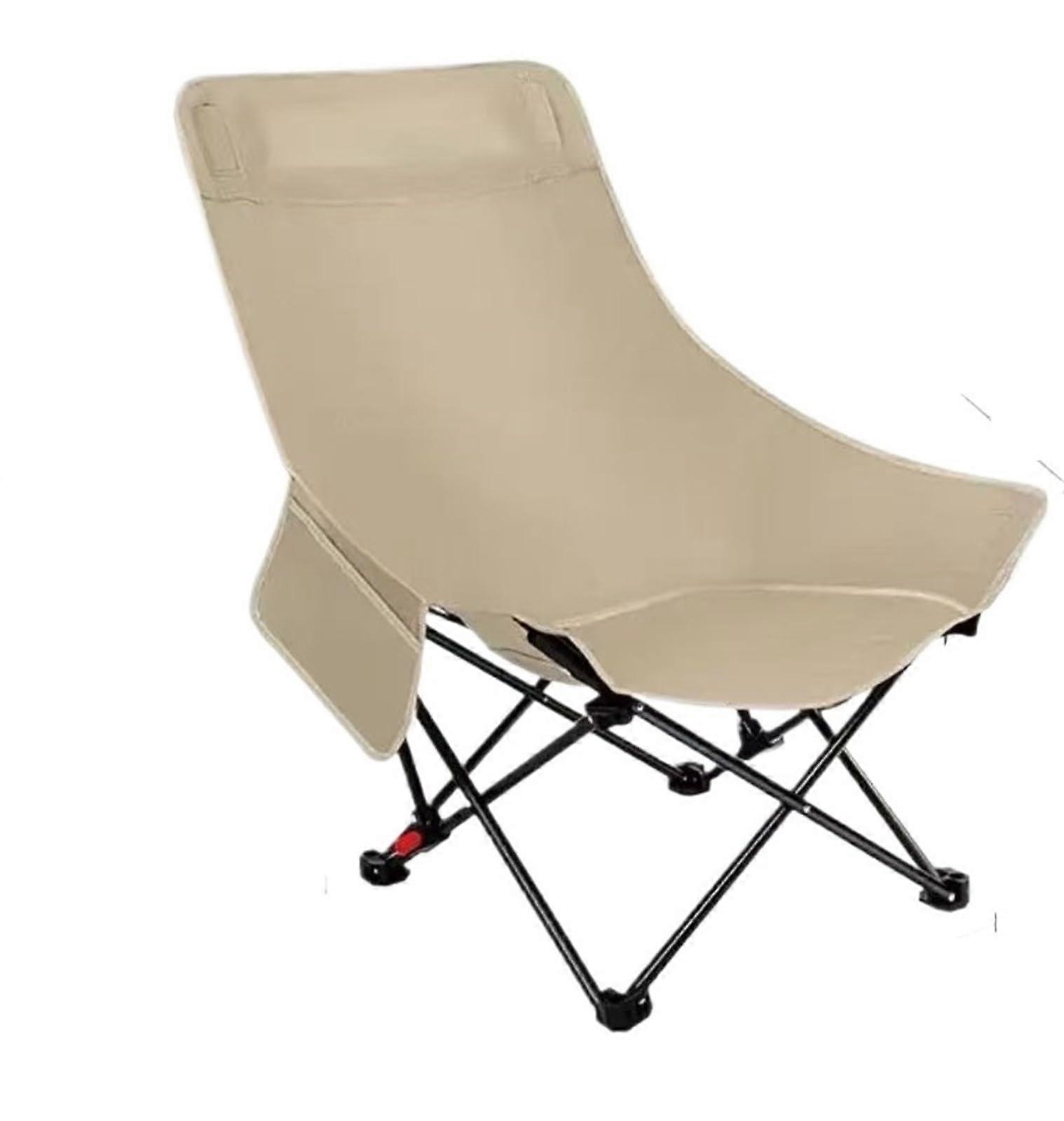 Adjustable Moon Chair With High Backrest, Folding Camping Chair For Fishing And Barbecue, Thickened Reclining Curry