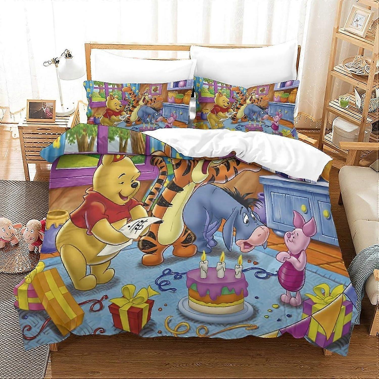 Reversible Comforter Set with Animation Pillowcase 3 Piece Set for Teenagers, Suitable for Winnie The Pooh
