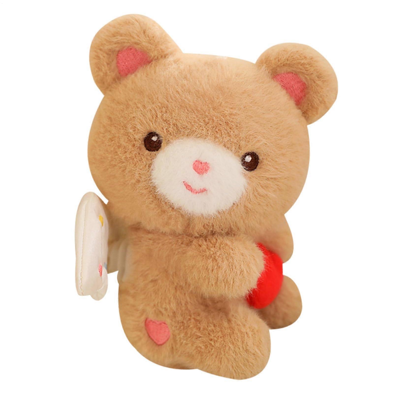 Pull String Plush Toy With Wings - Brown Winged Stuffed Animal, Twitching Ears Pillow For Throw