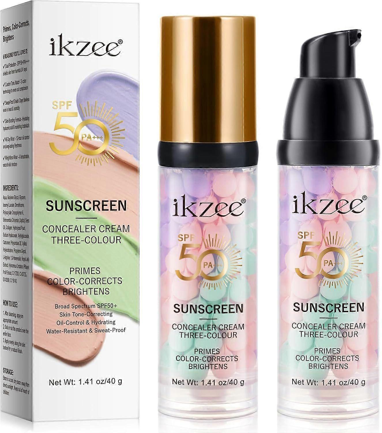 3 In 1 Primer for Face Before Makeup,SPF 50 Sunscreen Isolation Cream, One Step Color Correcting Primer,Moisturizing & Brightening and Water & Sweat R