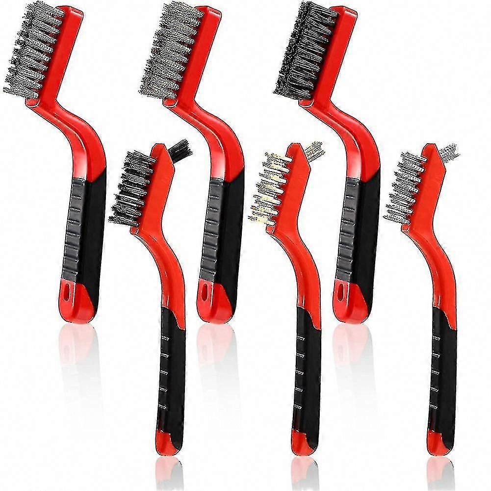 6pcs Wire Brush Cleaning Set with Curved Handle for Rust, Paint, Heavy & Light Duty