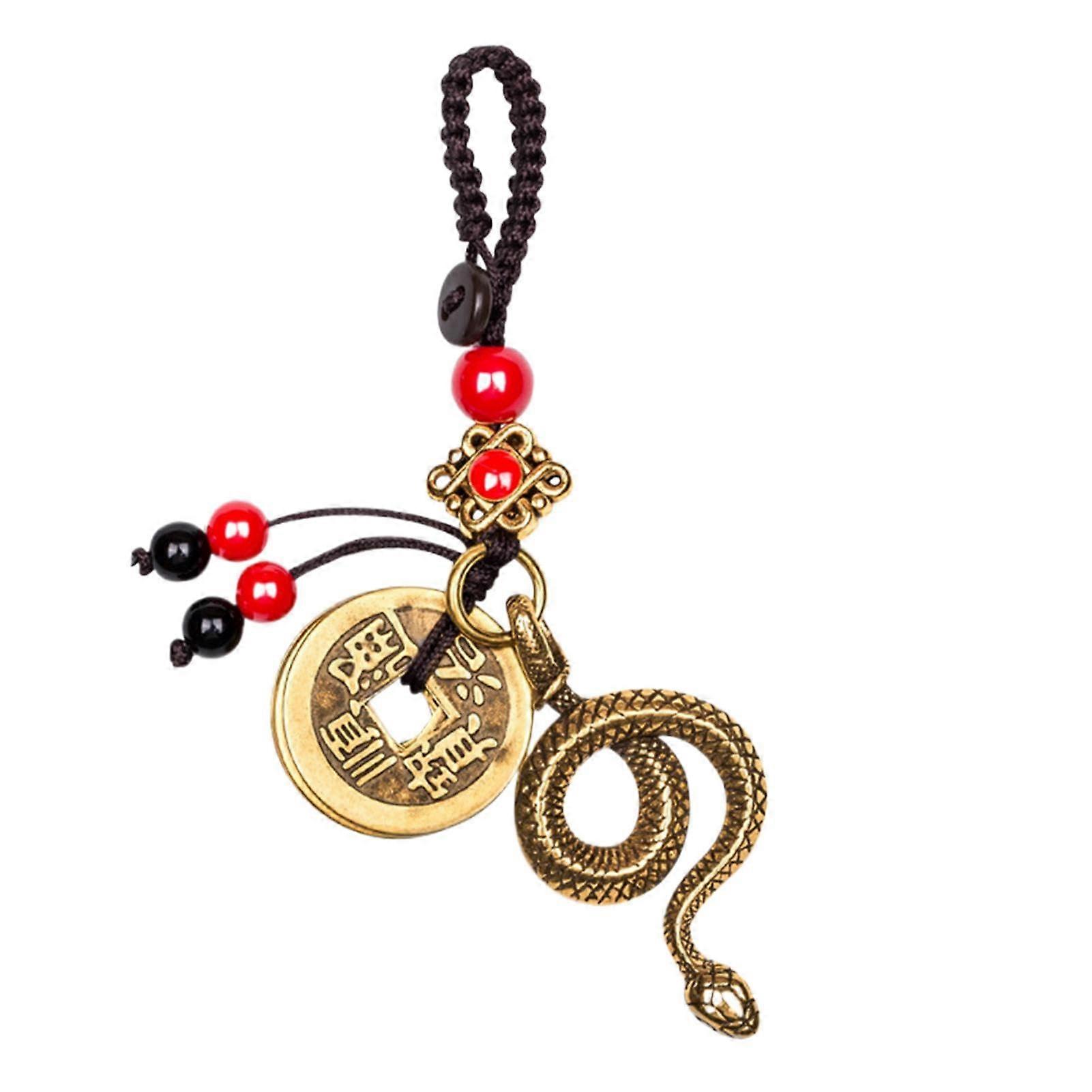 Chinese Year Of The Snake Keychain Brass Vintage Mascot Ornament Zodiac Snake Charm