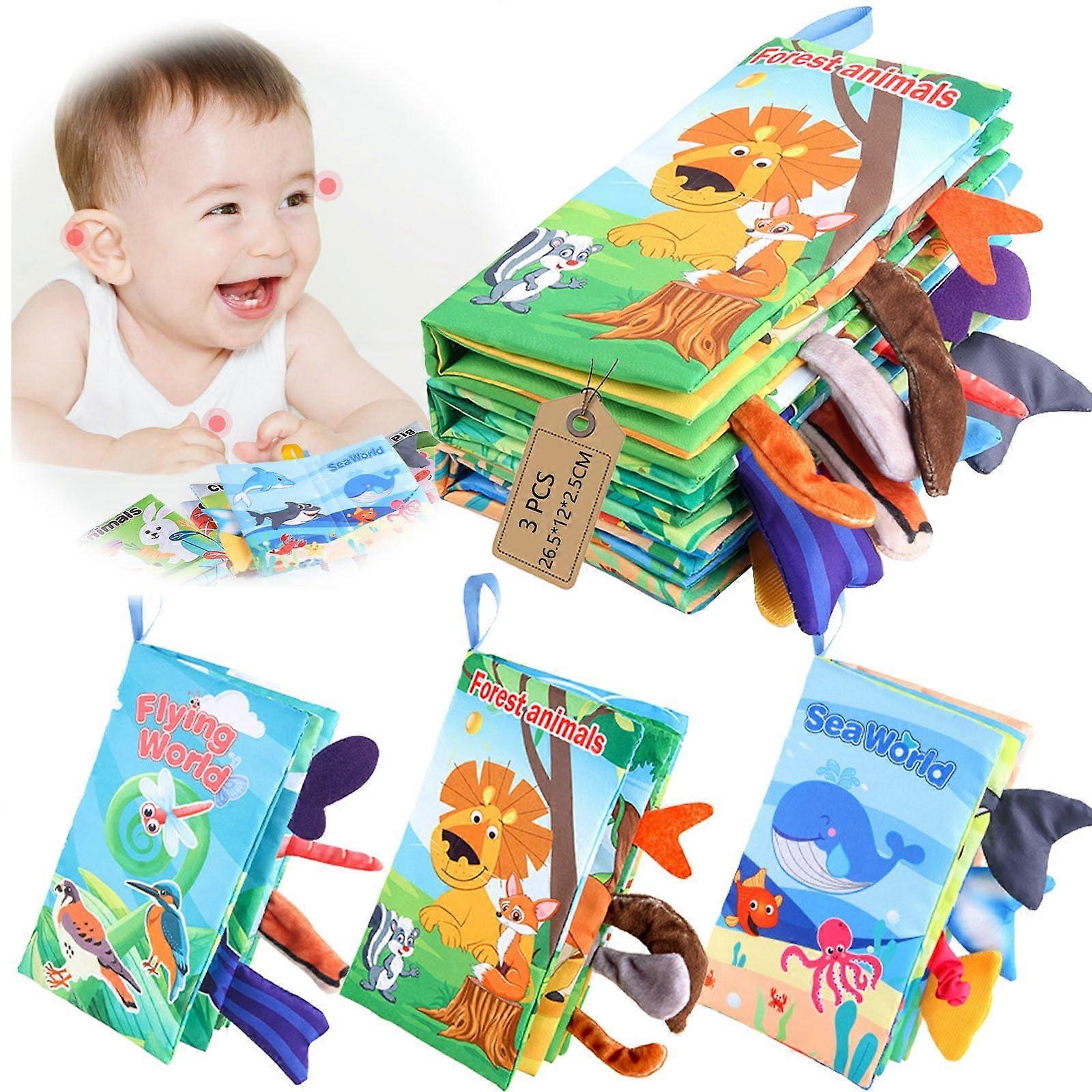 Baby Toy 06 Months, Sensory Fabric Book, Interactive Feeling Book with Sound (Sea Forest Birds)