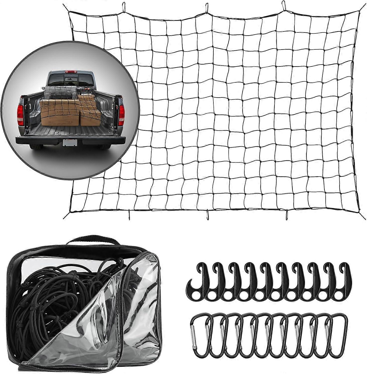 Car Trailer Net 182.88 x 121.92cm - Expandable Latex Trailer Net with 12 Carabiners 12 Hooks and Carrying Bag - SUV Boat Luggage Trailer Accessory