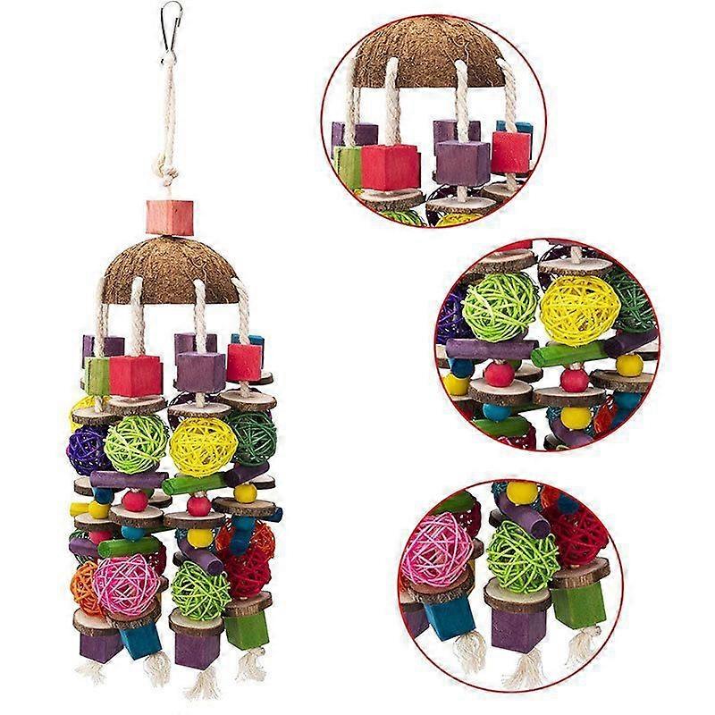 Large Parrot Chewing Toy Multicolored Wooden Block Bite Toy for Macaws, Cockatoos, African Greys & Medium - Large Birds