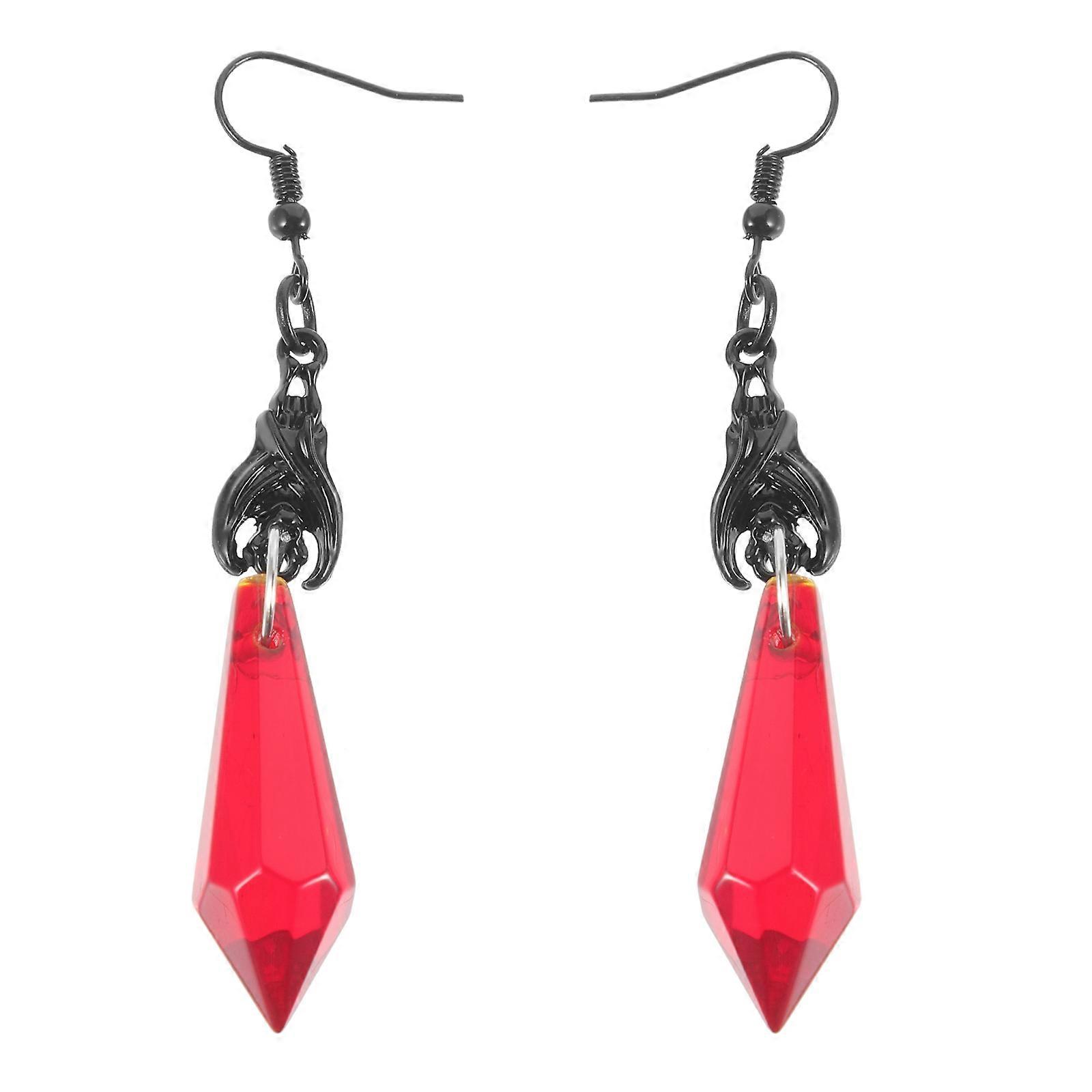 Bat Drop Earrings Crystal Pendant Earrings Gothic Style Women Halloween Bat Shape 8x2cm Metal Artificial Gemstone Ear Decoration 1Pair