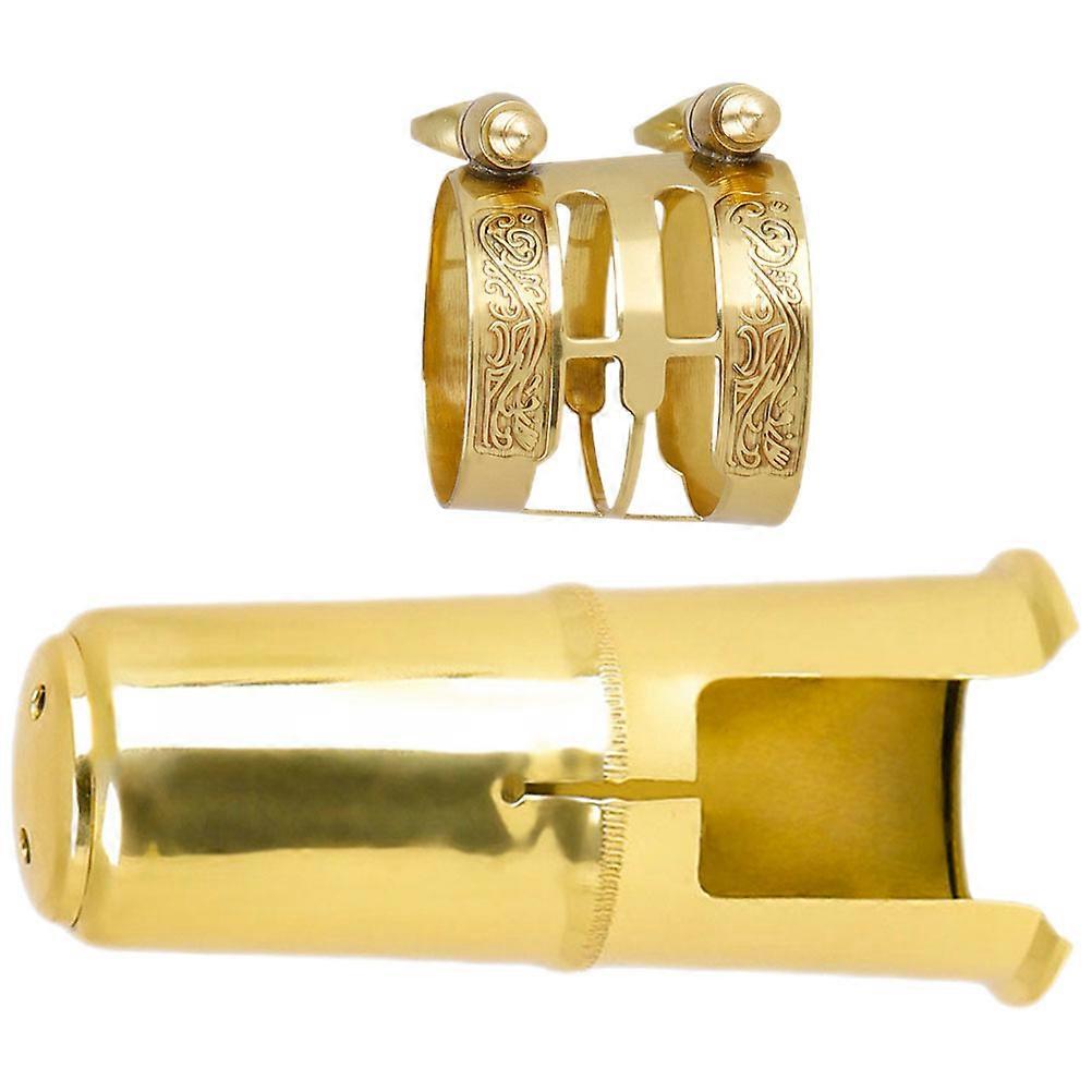 Saxophone Mouthpiece Cap Golden 3.3x3.3x7cm Double Screw Mechanism 1Set