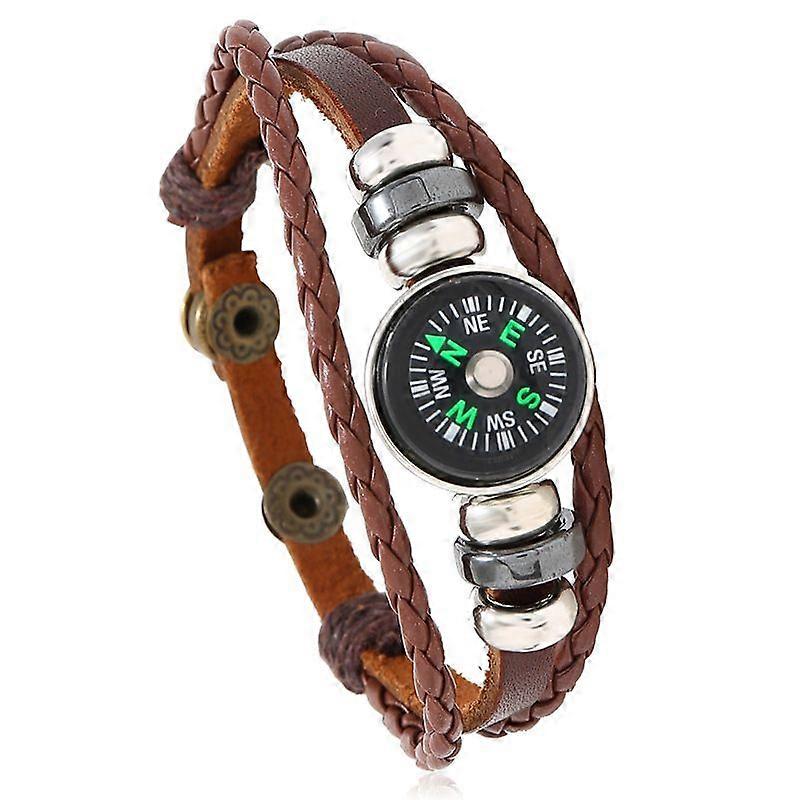Compass braided cowhide bracelet -  Compass multi-layer braided bracelet -  Compass press button cowhide bracelet