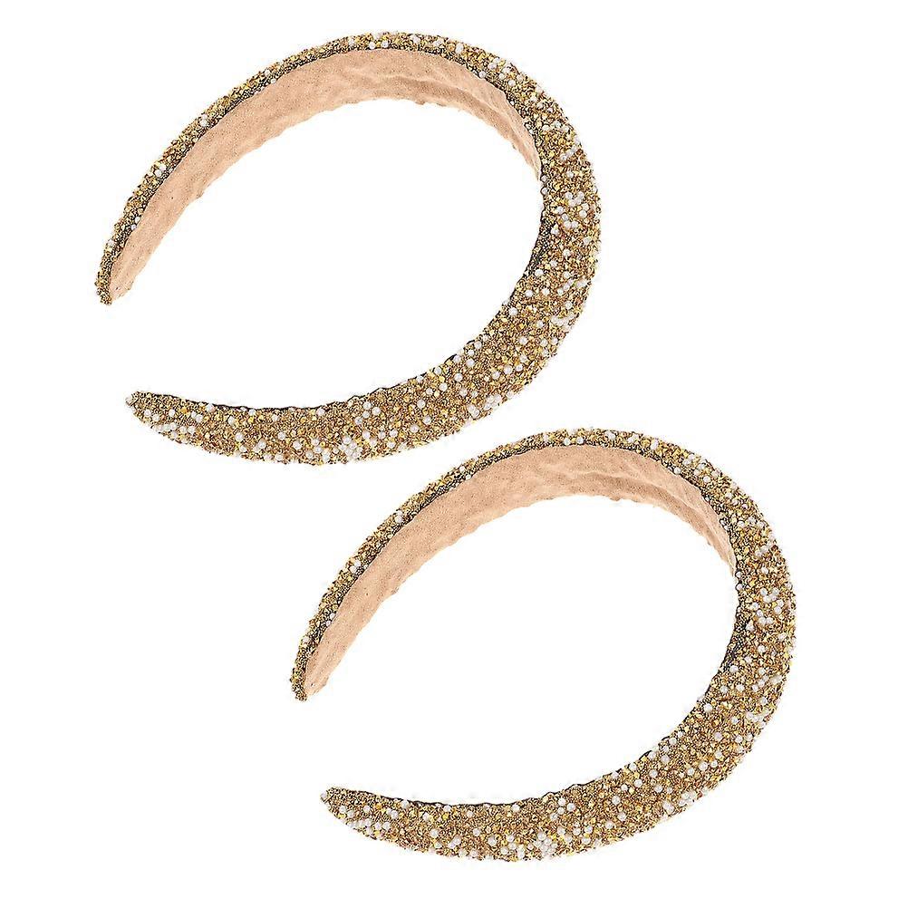 Golden Wide Hair Bands for Women Comfortable NonSlip Cotton and Plastic Headbands for Decor 2pcs