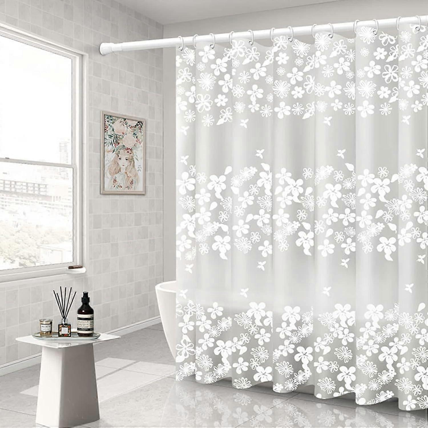 Transparent Shower Curtain, Peva Flower Pattern, No Drilling