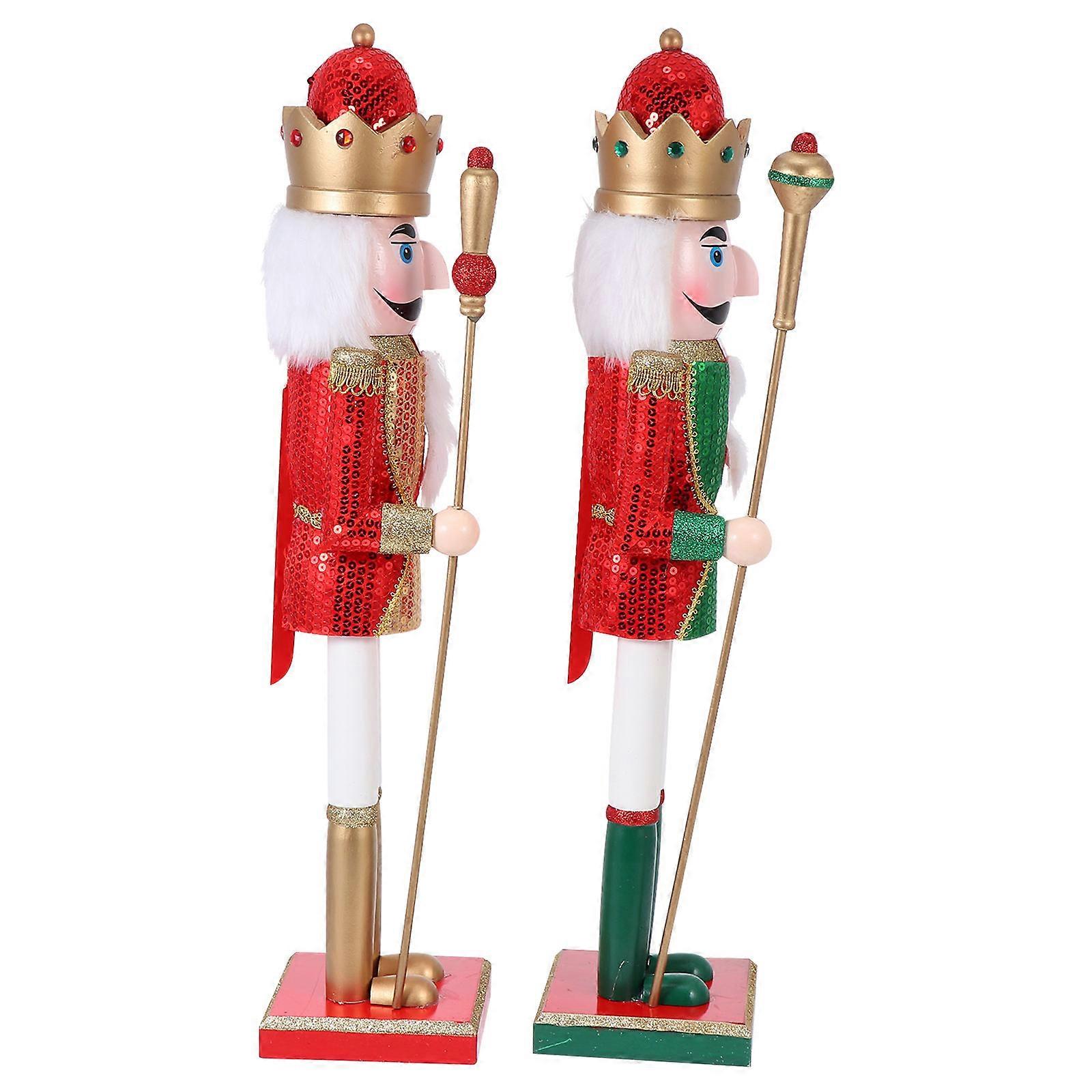 Nutcracker Craft 2PCS Wooden Christmas Puppet Decoration Assorted Color Festive Atmosphere Creation 60x12cm