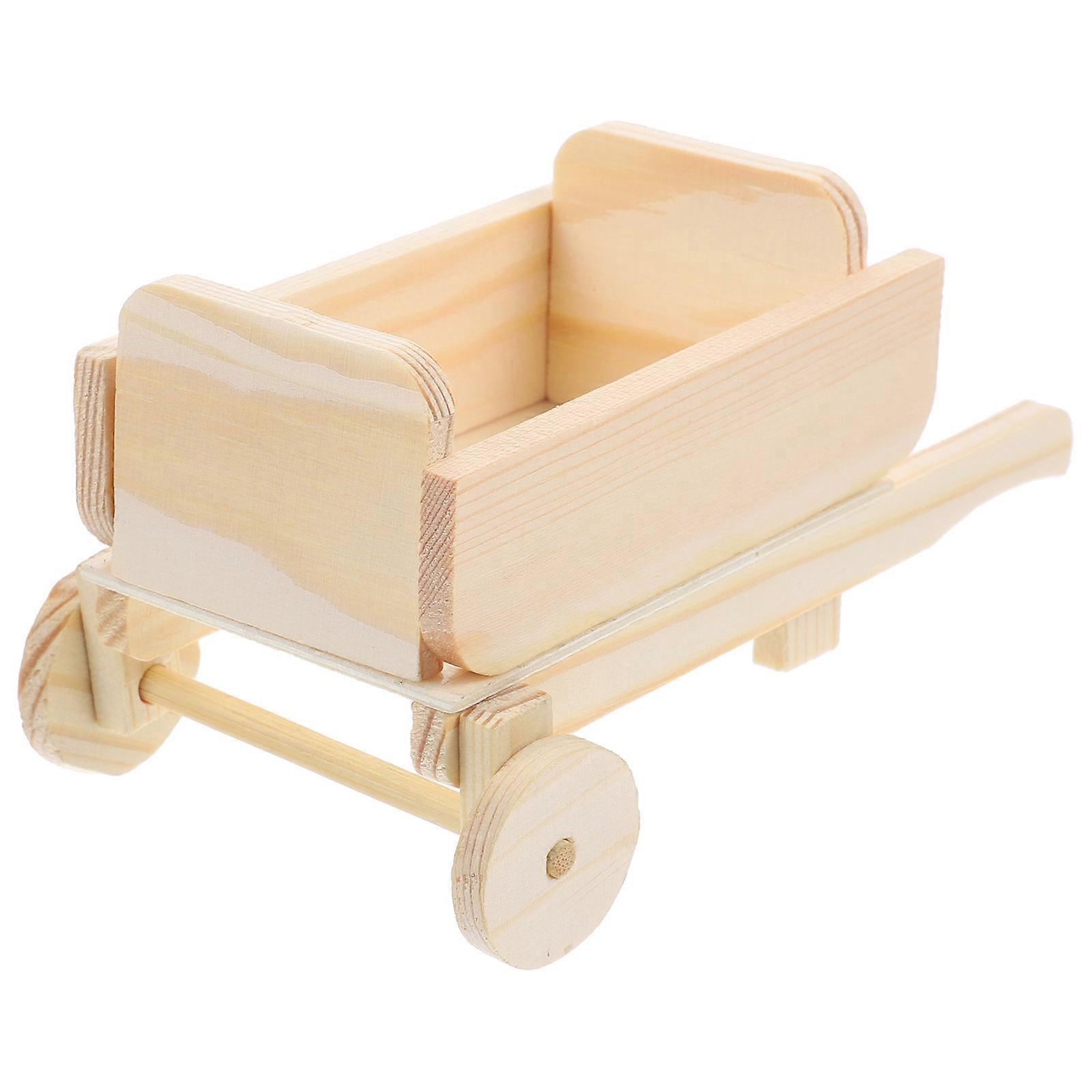 Miniature Wooden Cart Model for DIY Assembly – Blank Surface Mini Garden Cart for Home or Office Decoration – Creative Craft for Fairy Garden
