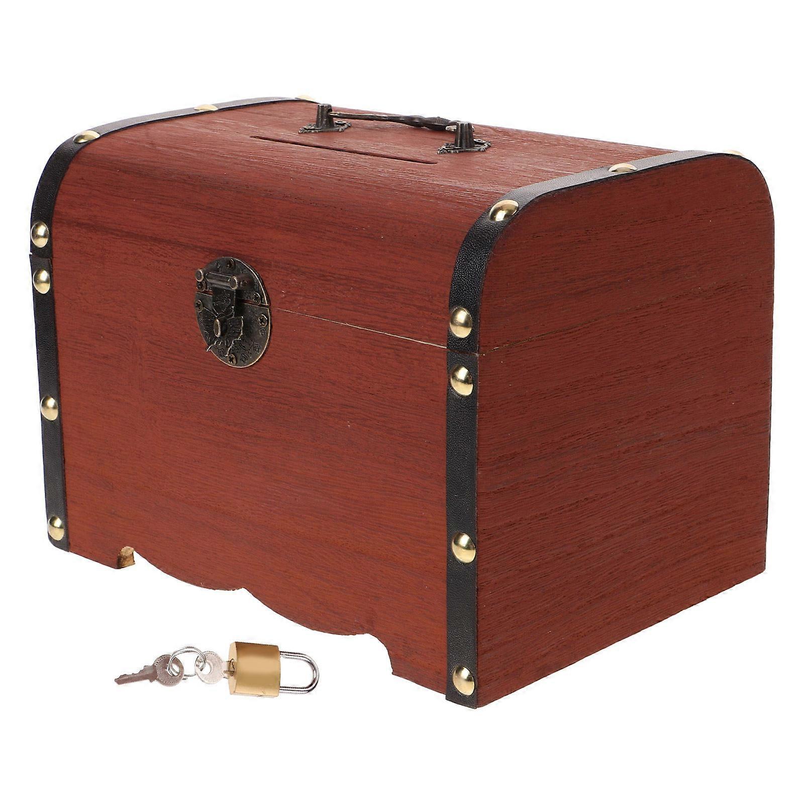 Retro Wooden Money Box with Lock – Secure Storage Chest for Cash, Jewelry & Valuables, Hand Polished Vintage Design