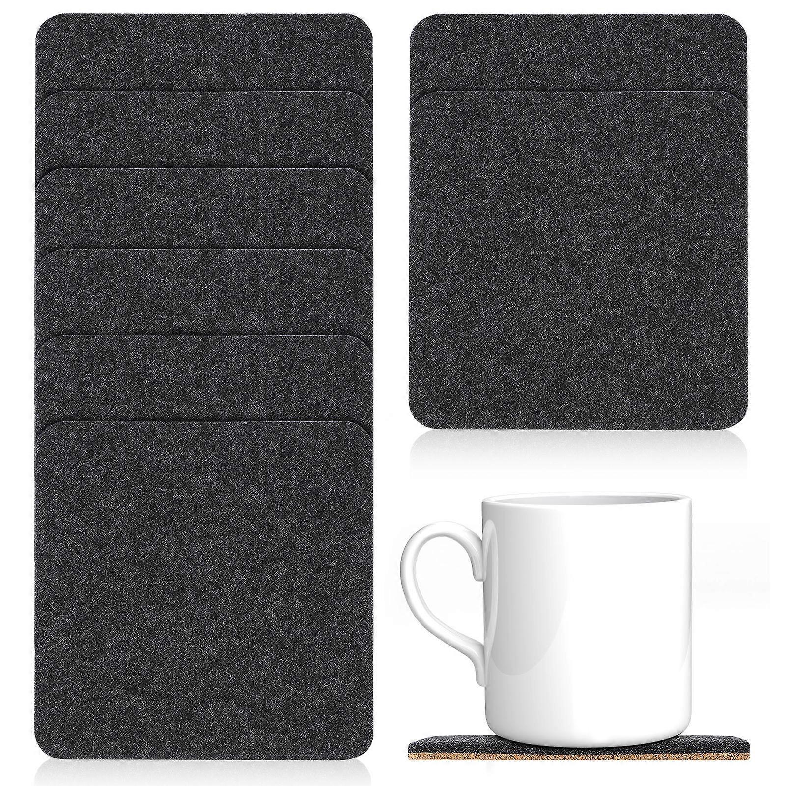 8 Pack Black Felt and Cork Coasters for Drinks Reversible Heat Resistant Tabletop Protection