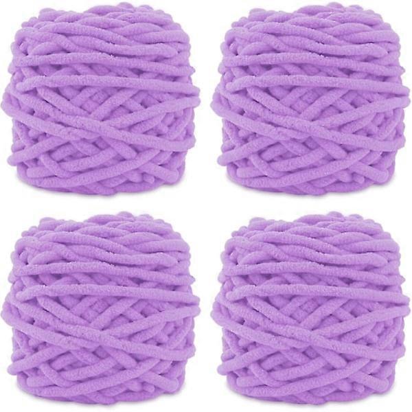 خيوط الحياكة 4 × 100 جرام خيوط الحياكة متعددة الألوان للكروشيه ، خيوط مكتنزة ناعمة ، أرجواني فاتح