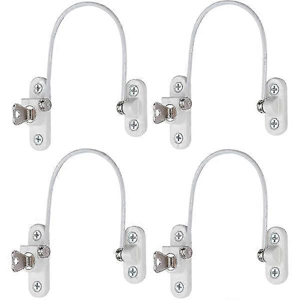 4 Pcs White Security Window Lock, Window Security Door Lock With Key