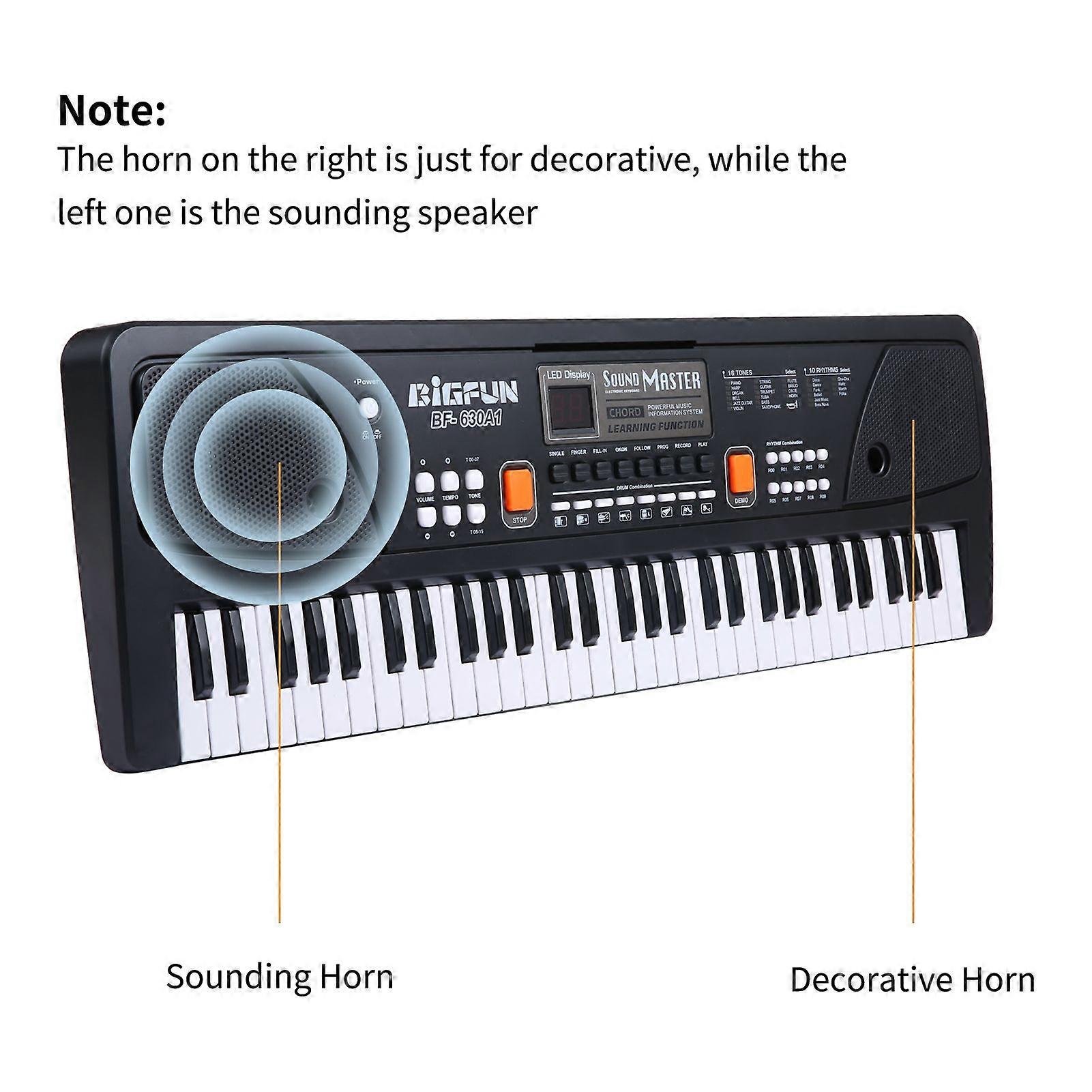 BIGFUN 61 Keys USB Electronic Organ Kids Electric Piano with Microphone Black Digital Music Electronic Keyboard with LED Display Built-in Stereo Speak