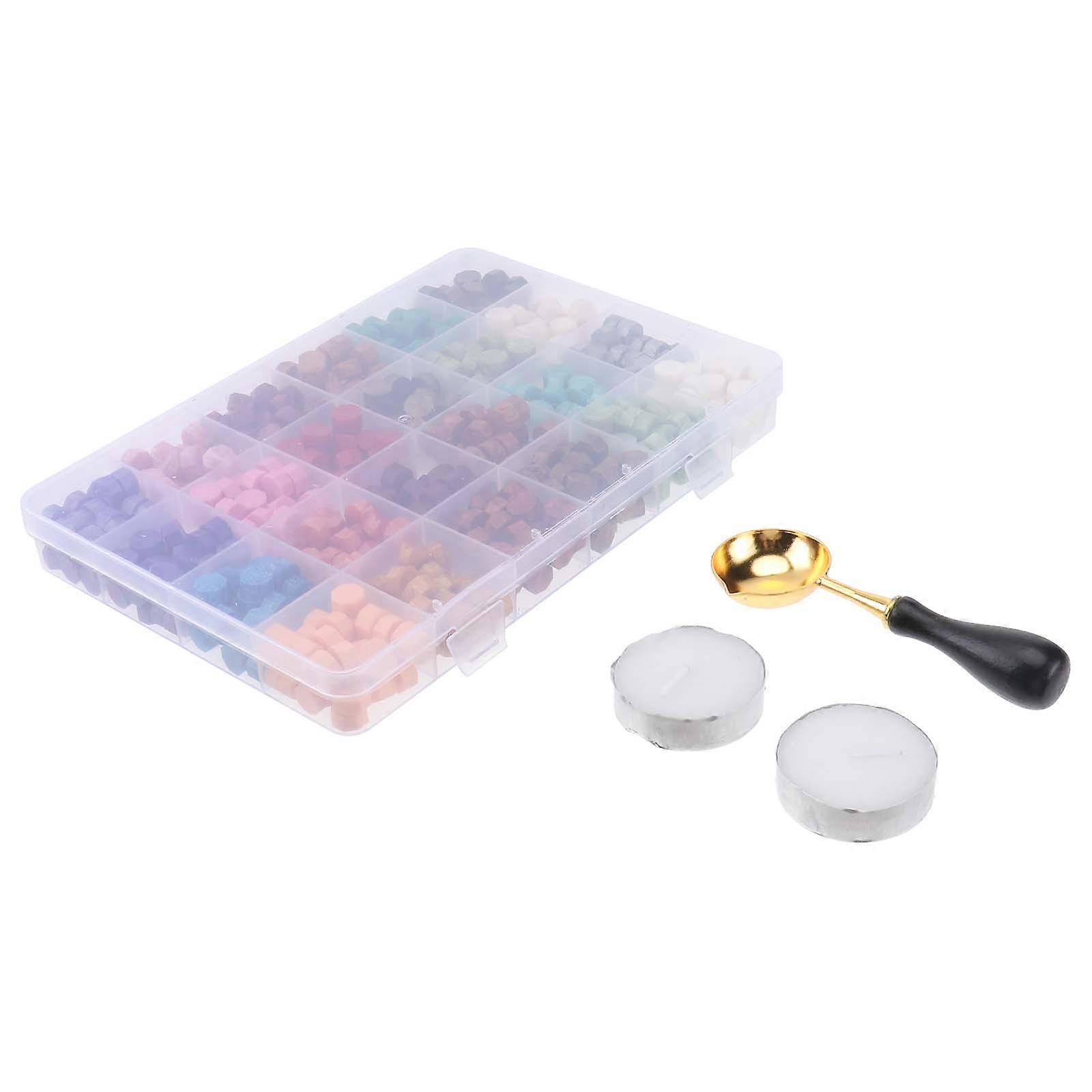 Retro Wax Seal Beads for DIY Use Assorted Color and Smokeless 600pcs with Spoon and Candles