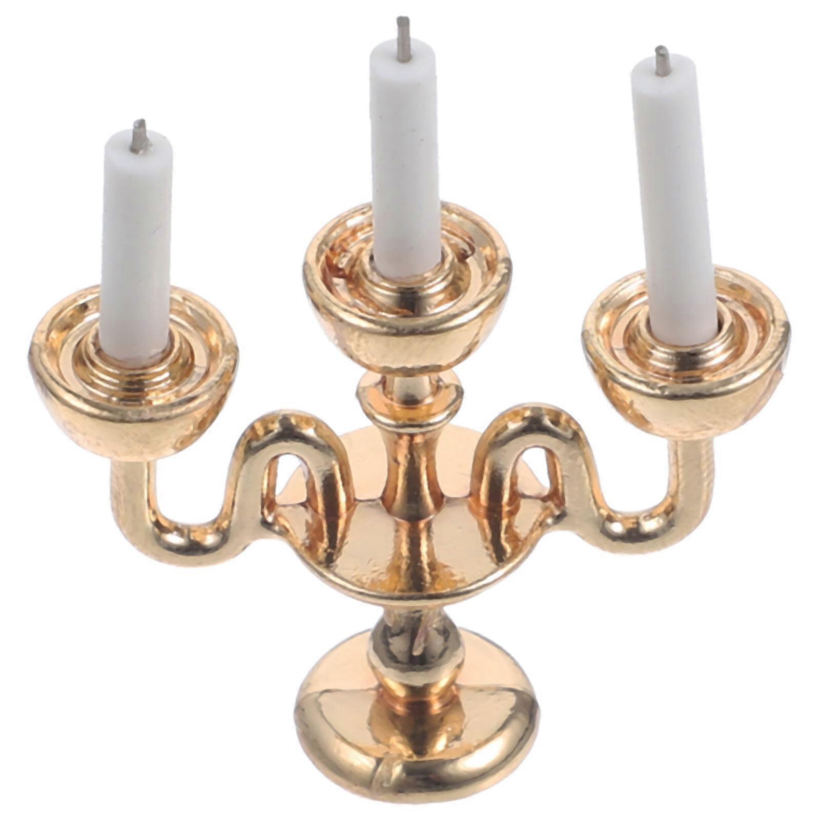 Gold Miniature Candlestick Model Simulated Candle Holder for Dollhouse Scenes Educational Decorative Accessory Enhancing Creativity and Coordination