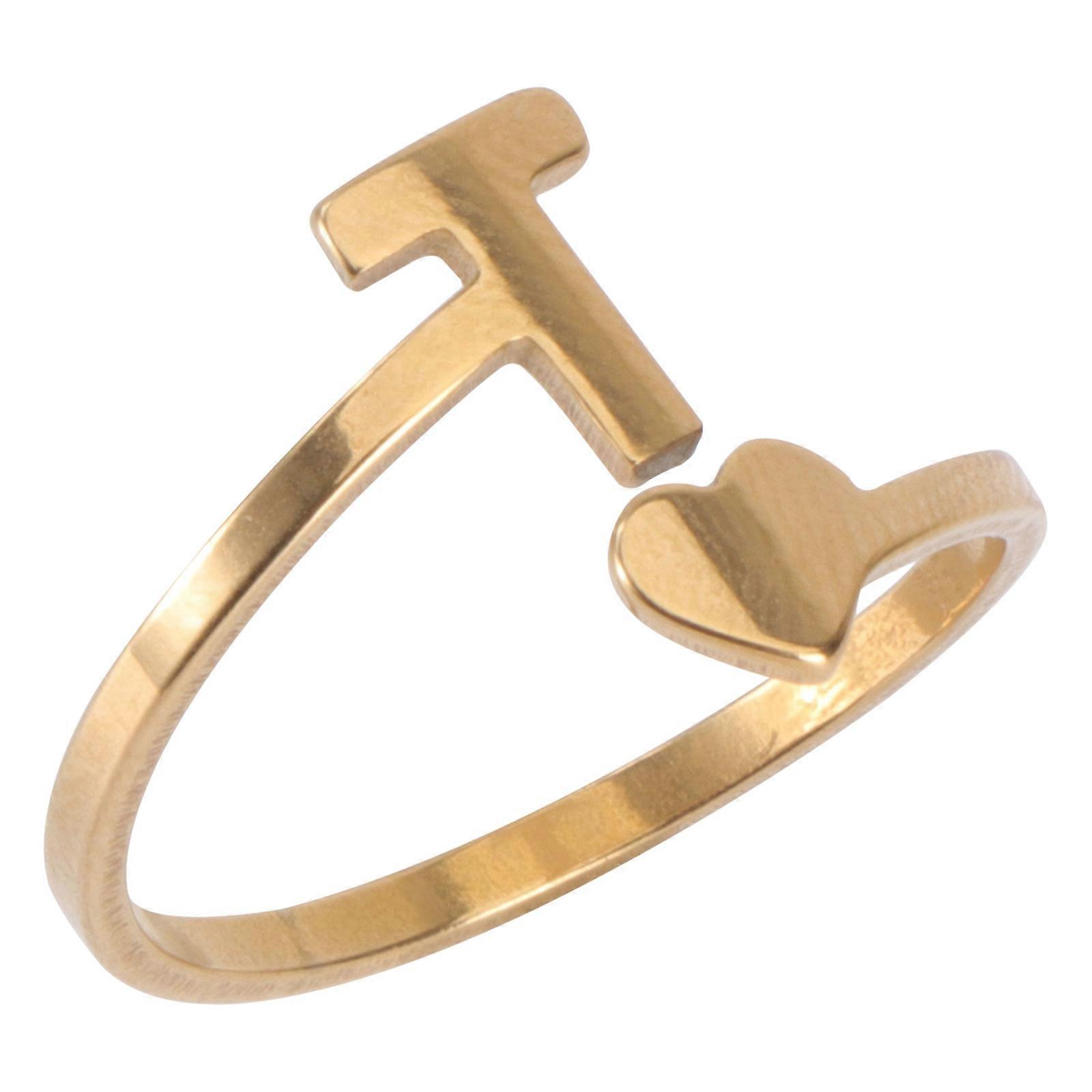 Adjustable Initial Rings Simple Retro Style Golden Color Heart Shaped Gift 1Pc