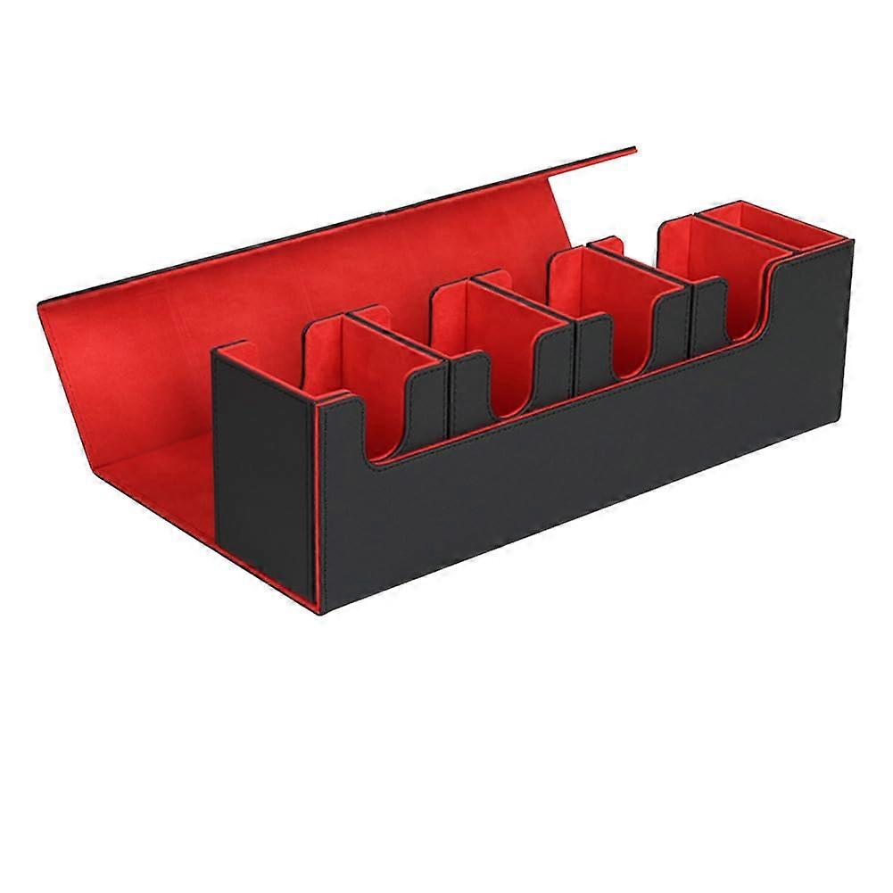 Card Game Case, Playing Card Box, Card Deck Box, 5 in 1 Card Storage Case, Card Organizer Magnetic Card Storage Box BlackRed