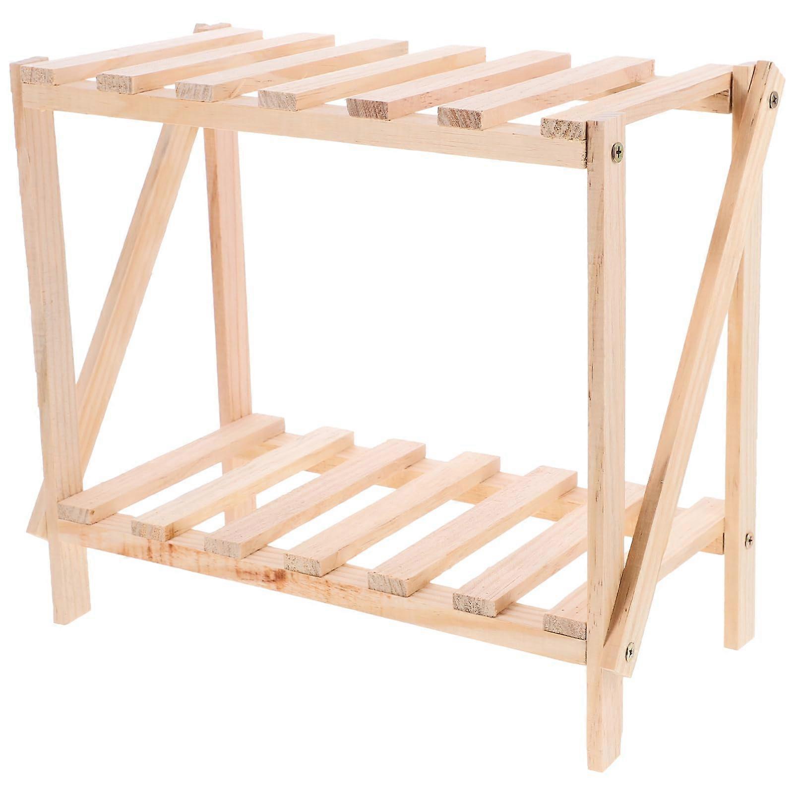 Bamboo Flower Pot Stand Double Layer Storage Shelf Solid Wood