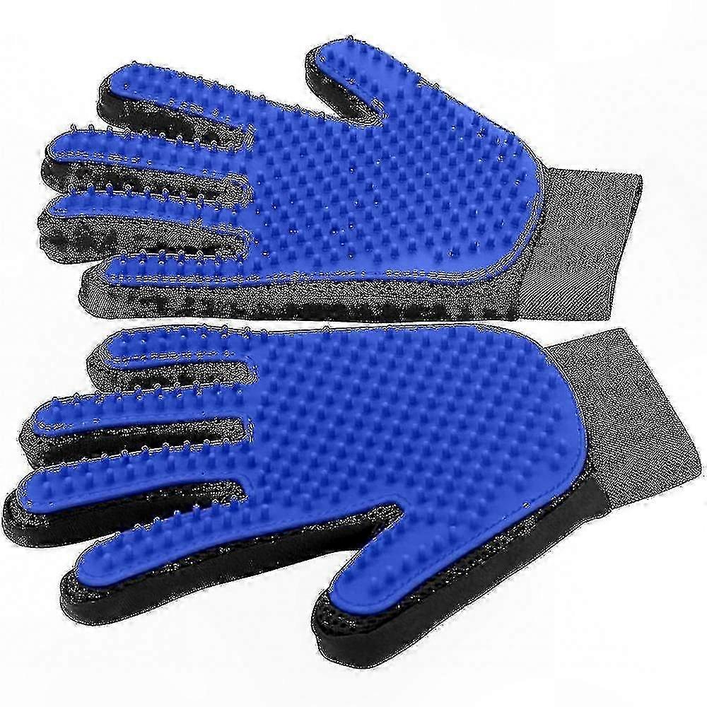Gant de toilettage pour animaux de compagnie - Gant d’épilation avec design à cinq doigts - Confortable et efficace - 1 paire (bleu)