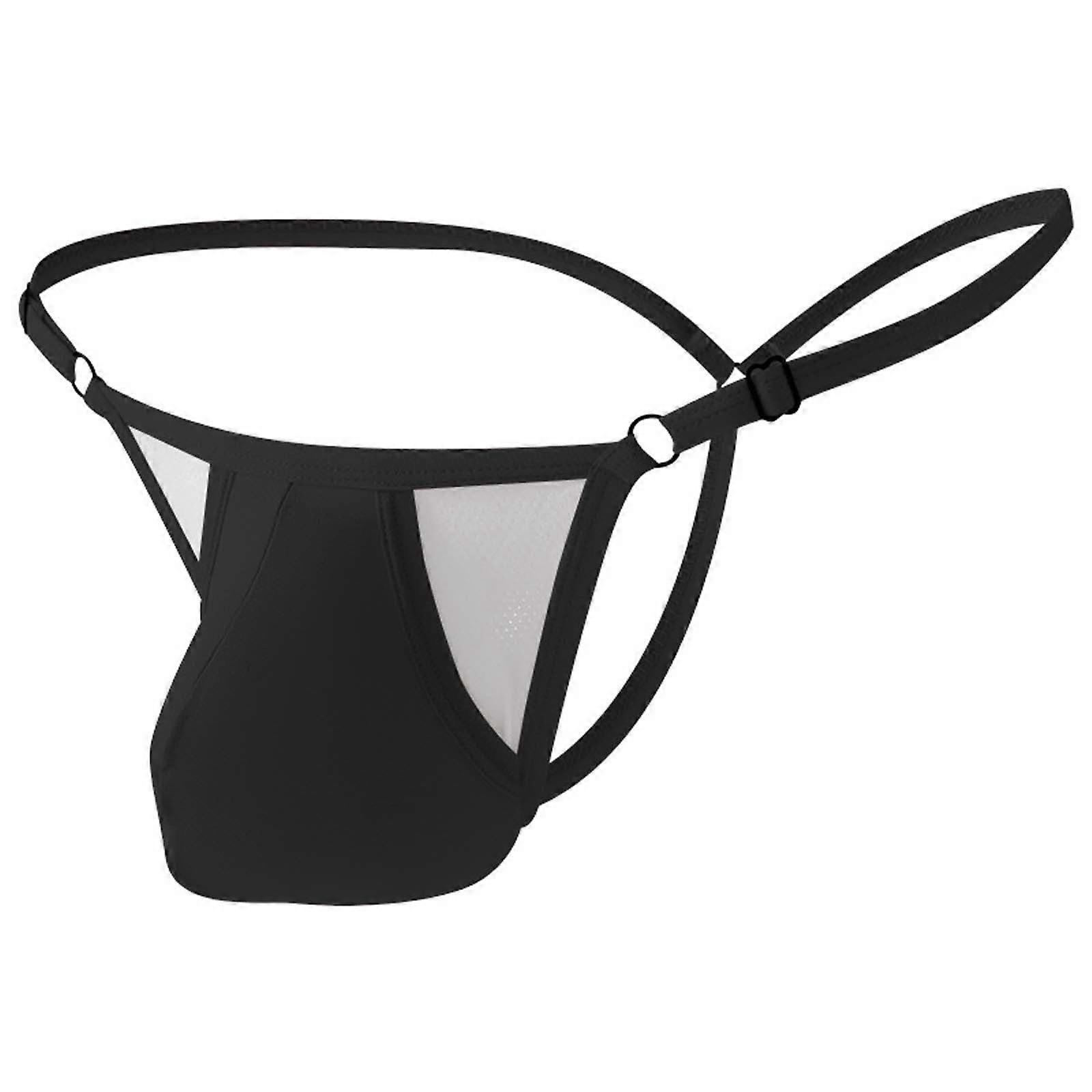 Men's Thong Sexy Men's Separate Erotic Thong No TakeOff Underwear Adjustable Waist Sexy Washable Black L