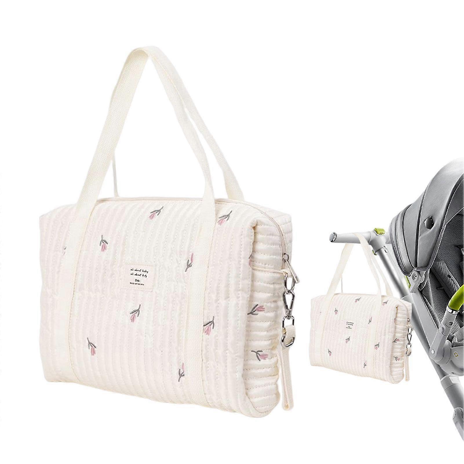 Large Diaper Bag - Travel Tote for Nursing Moms, Large Capacity, Embroidered Multifunctional Work Bag, Tulip Design