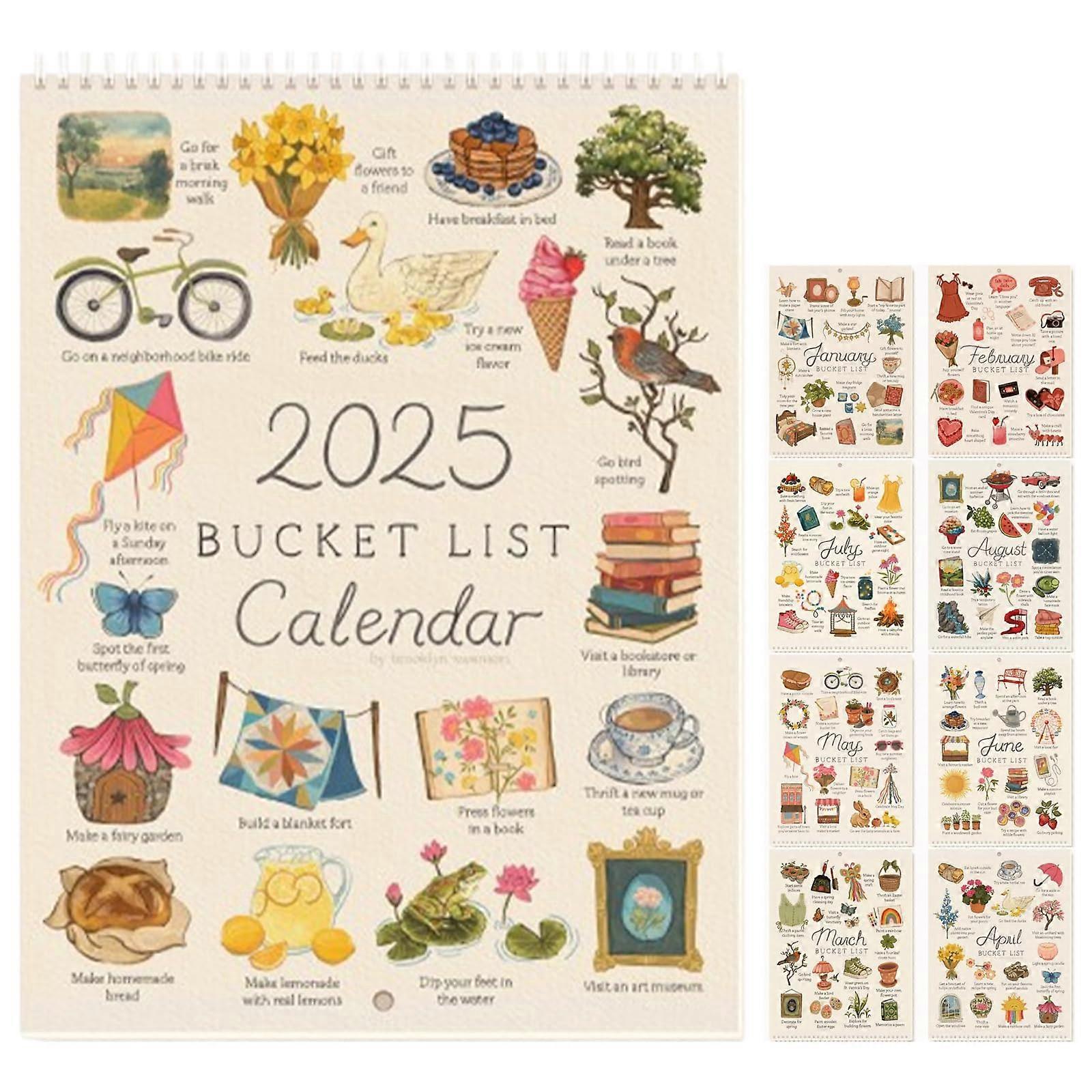 Bucket List Calendar, 12 Months, Large Wall Calendar with Double Spiral, Wire Bound, Thick Paper