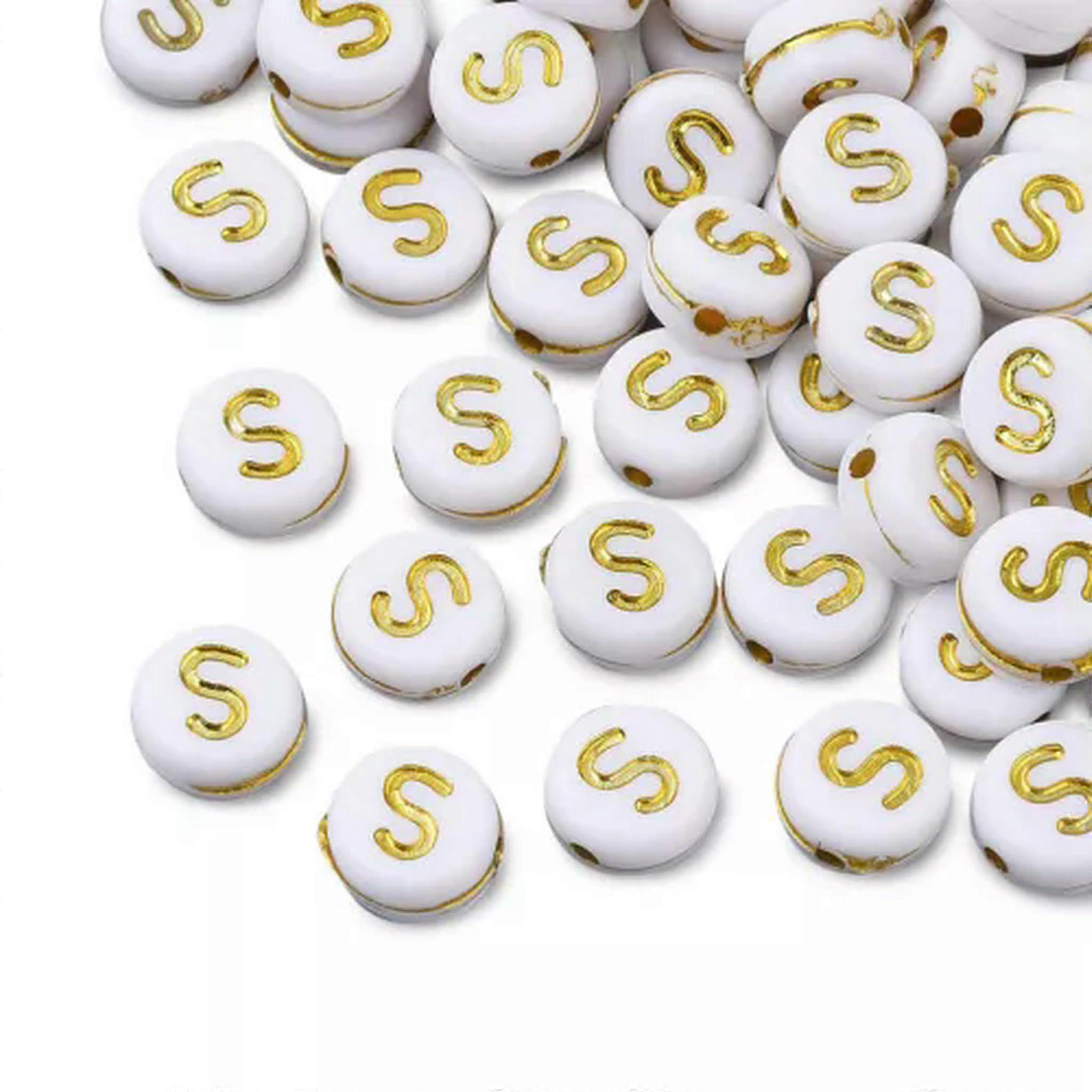 7 mm White Letter Acrylic Spacer Beads Set - 360 Pieces, Flat Round Alphabet Beads for Crafting and DIY Projects