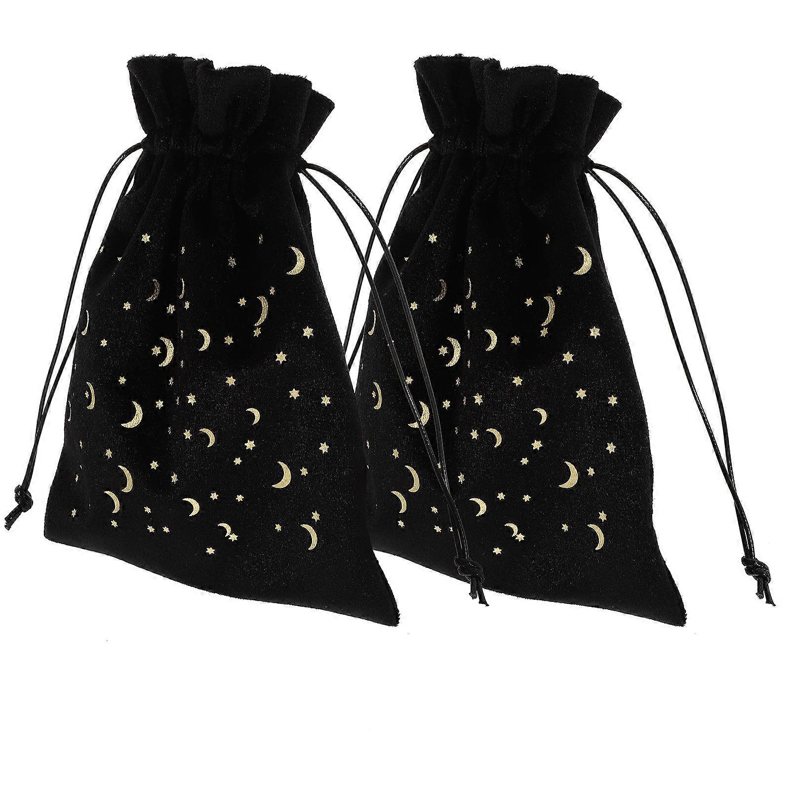Black Velour Tarot Card Bag with Drawstring for Storage Use Portable and Durable Small Pouch 2pcs