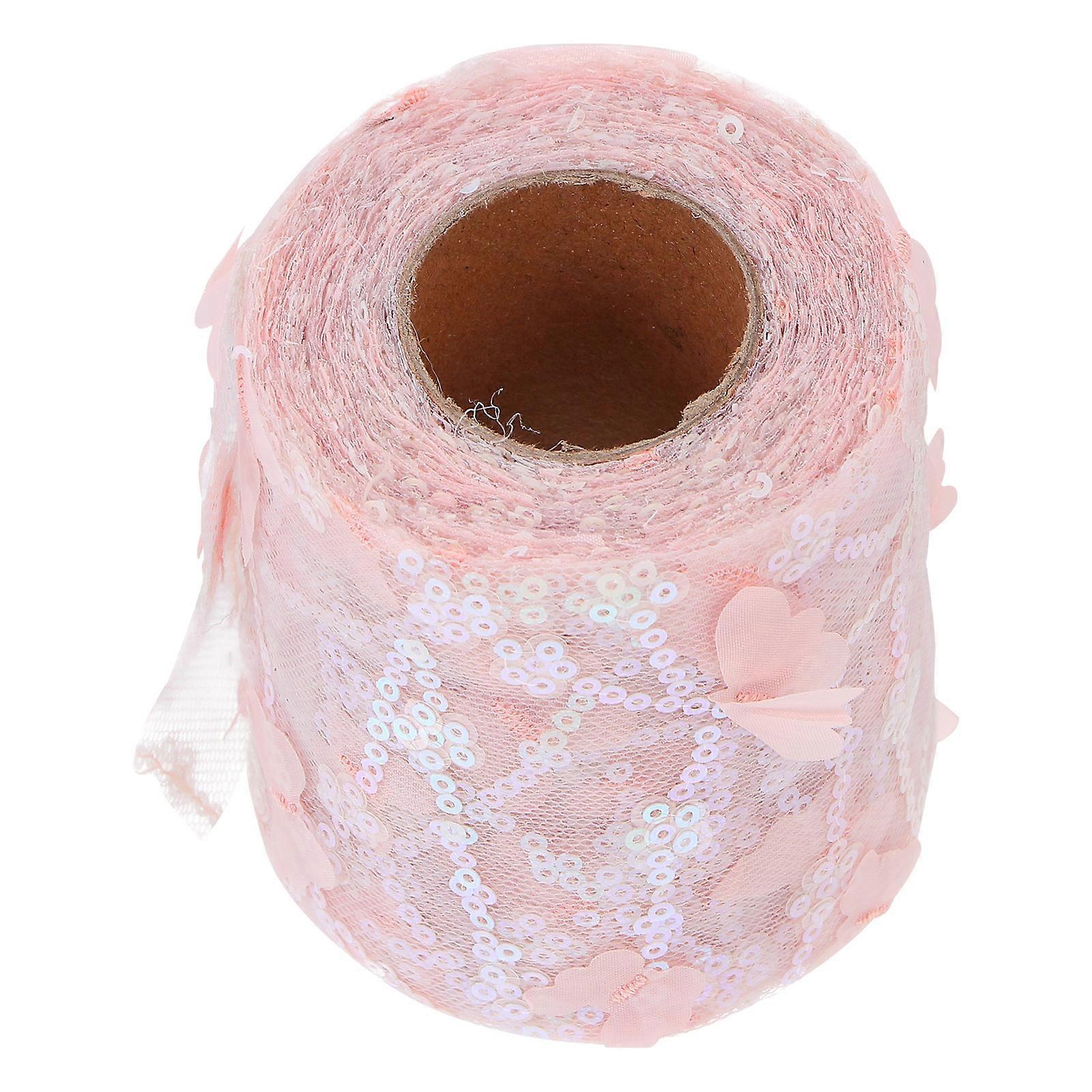 Round Embroidery Sequins Ribbon For Crafting DIY Projects 8cm X 9m Pink Color Embellished Craft Ribbon 1 Roll