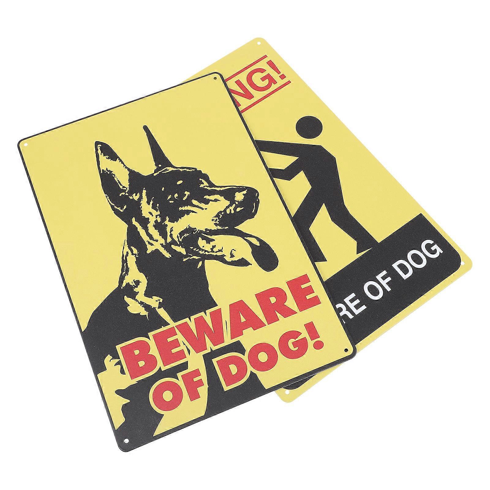 Assorted Color Garden Beware Of Dog Sign Iron Sheet Painting Outdoor 30X20X0.2CM Message Display 2Set