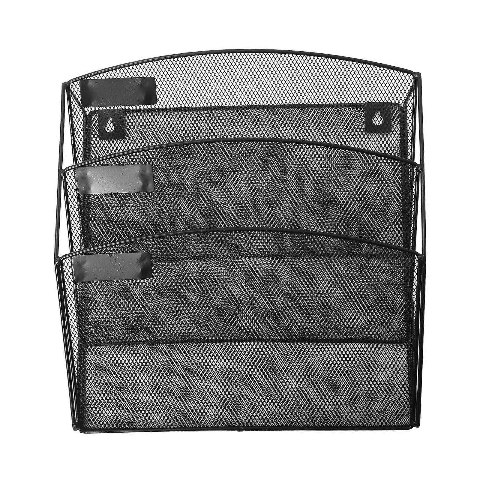 Black Iron Wall File Organizer with Multilayer Design for Home Use Vertical A4 Size