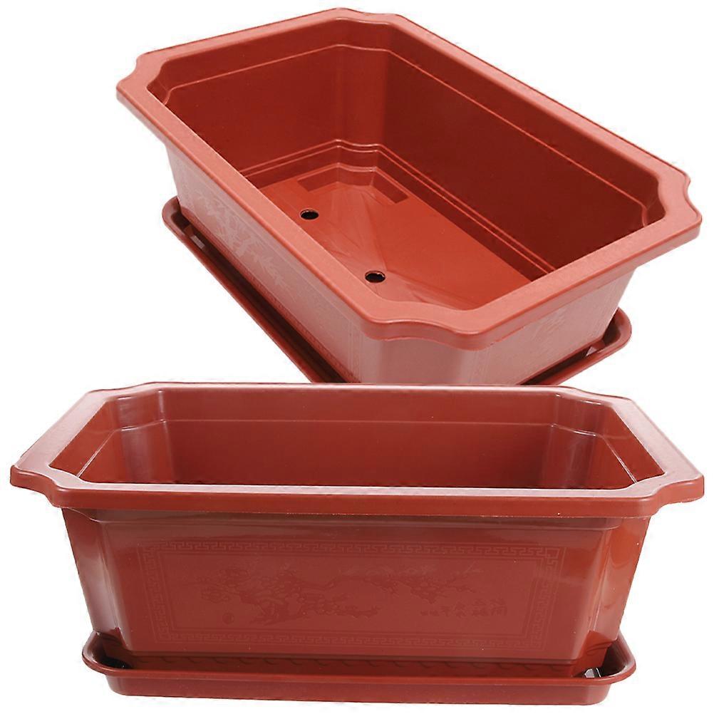 Large Plastic Bonsai Pot With Tray Ideal For Home Or Office Use Appearance Rectangular Shape 2 Sets