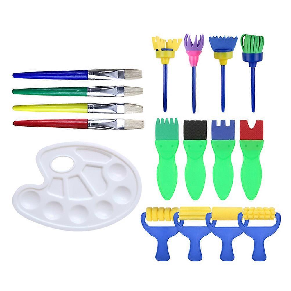Children's Sponge Brush Set For Art Projects With Assorted Color Features 17-Pcs Painting Tools