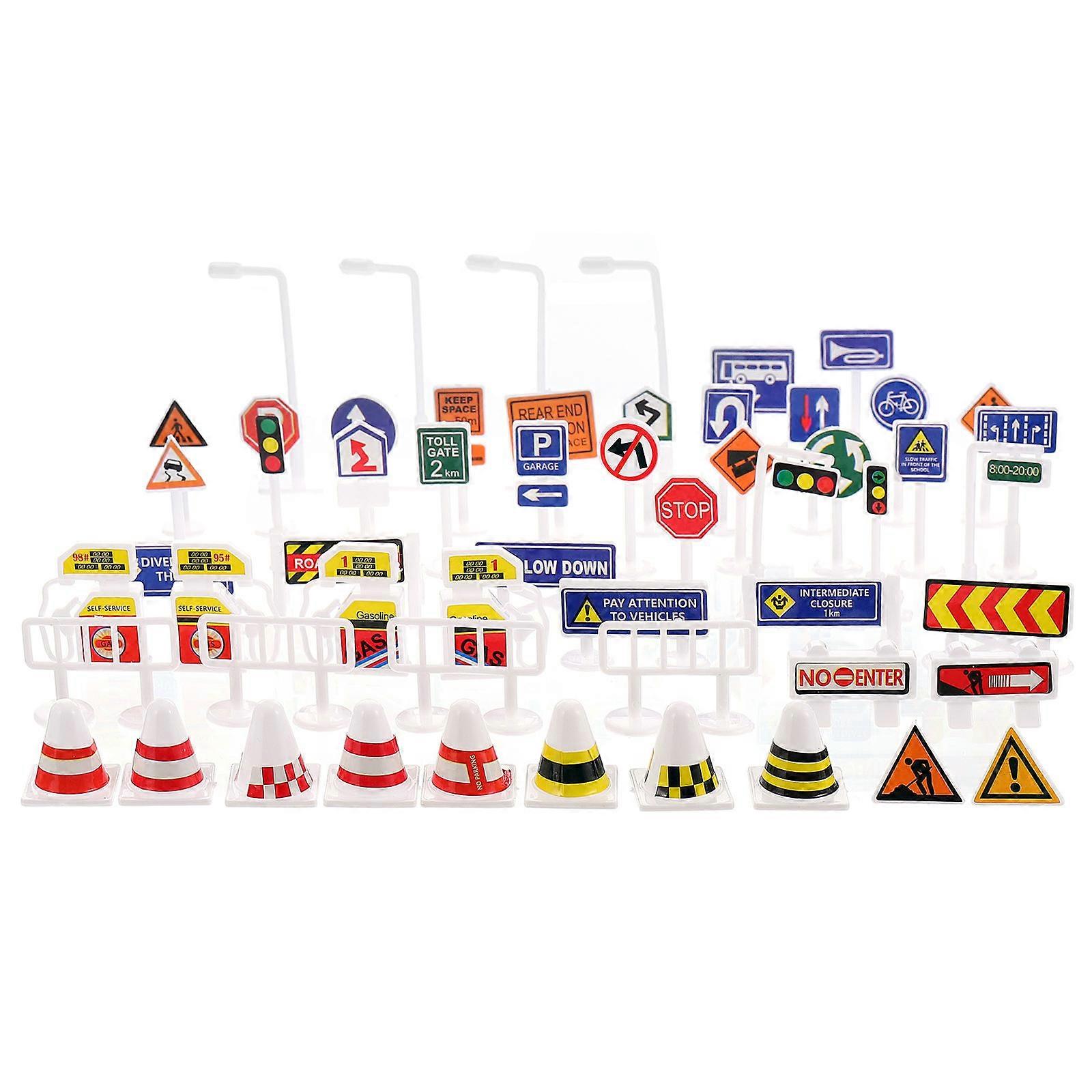 56 Piece Set Plastic Traffic Signage for Kids Playing Ideal Parent Child Interactive