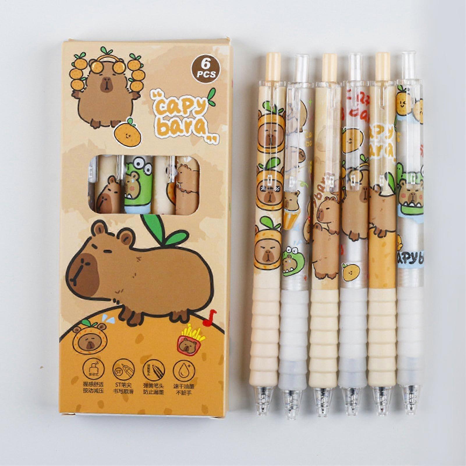 Capybara Gel Pen 0.5mm, 6-Piece Set, Cartoon Gel Ink Pens, Quick-Drying Smooth Writing, Capybara Stationery
