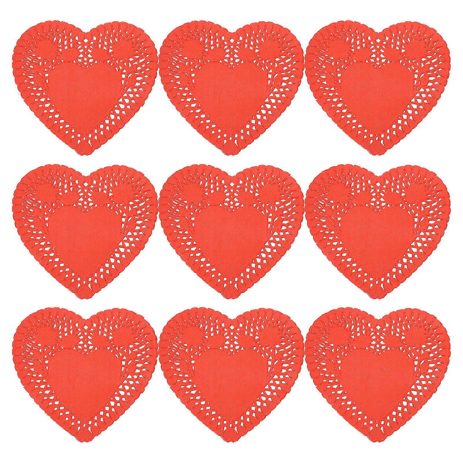 Heart Shaped Lace Doilies 100 Sheets Food Grade Paper Mats for Cakes, Desserts, Snacks Perfect for Valentine's Day, Weddings, and Parties