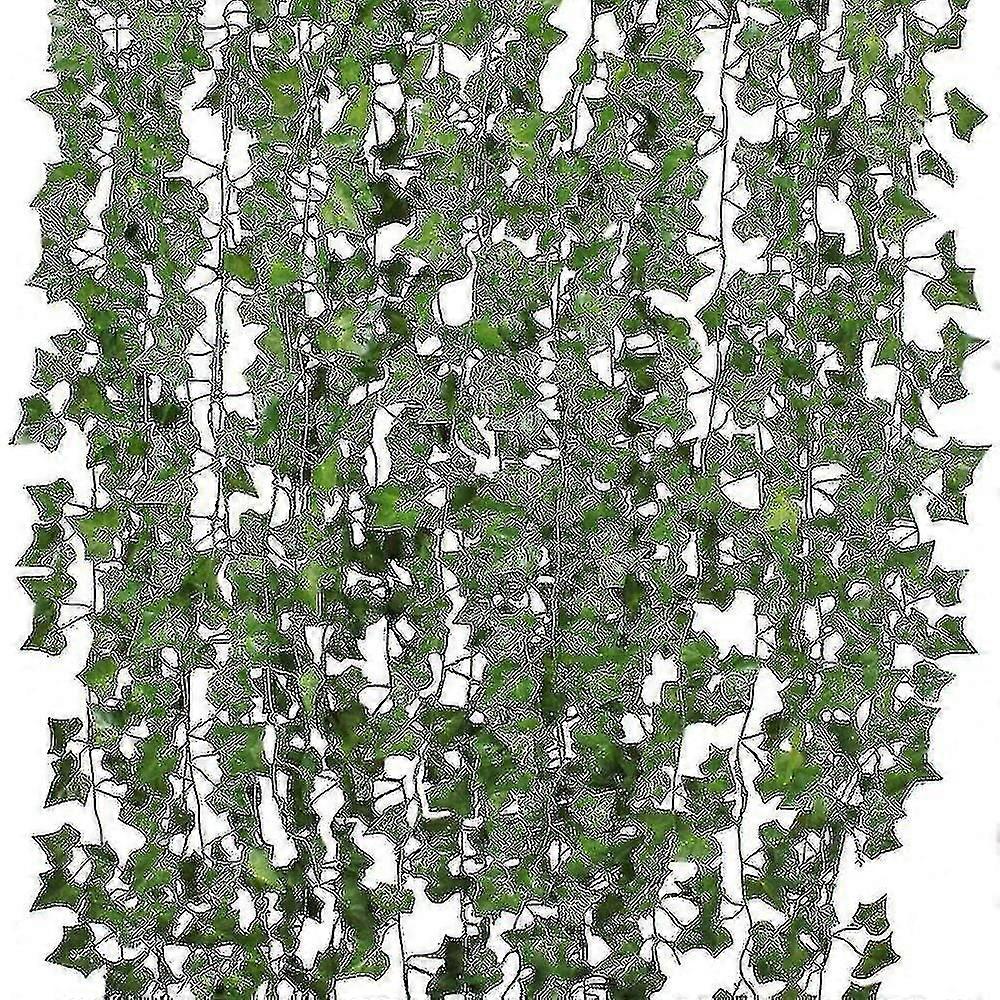 12ストランド人工ツタの葉植物つるハンギングガーランド偽の葉の花ホームキッチンガーデンオフィス結婚式の壁の装飾、84フィート、緑(kui)