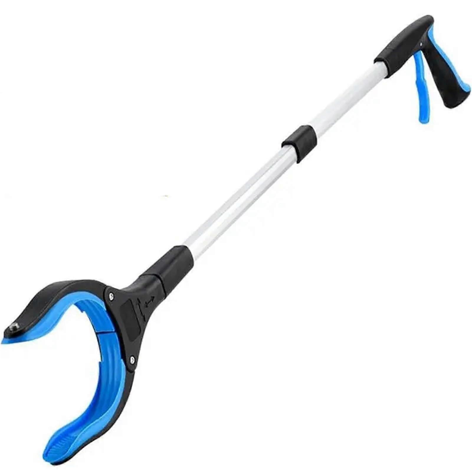 Foldable Grab Pliers with 360-Degree Swivel Clip, Aluminum Alloy Garbage Collector for Household, Blue