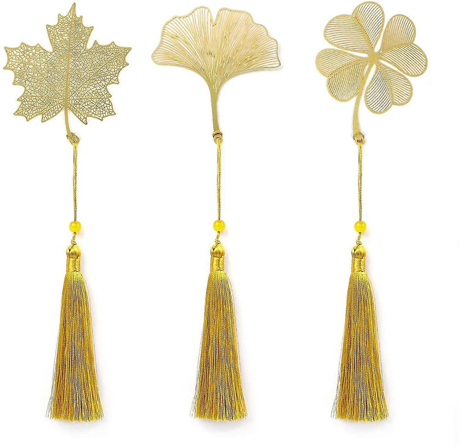Gold Leaf Bookmarks - 3D Brass Reading Accessories (Gold, 3pcs)
