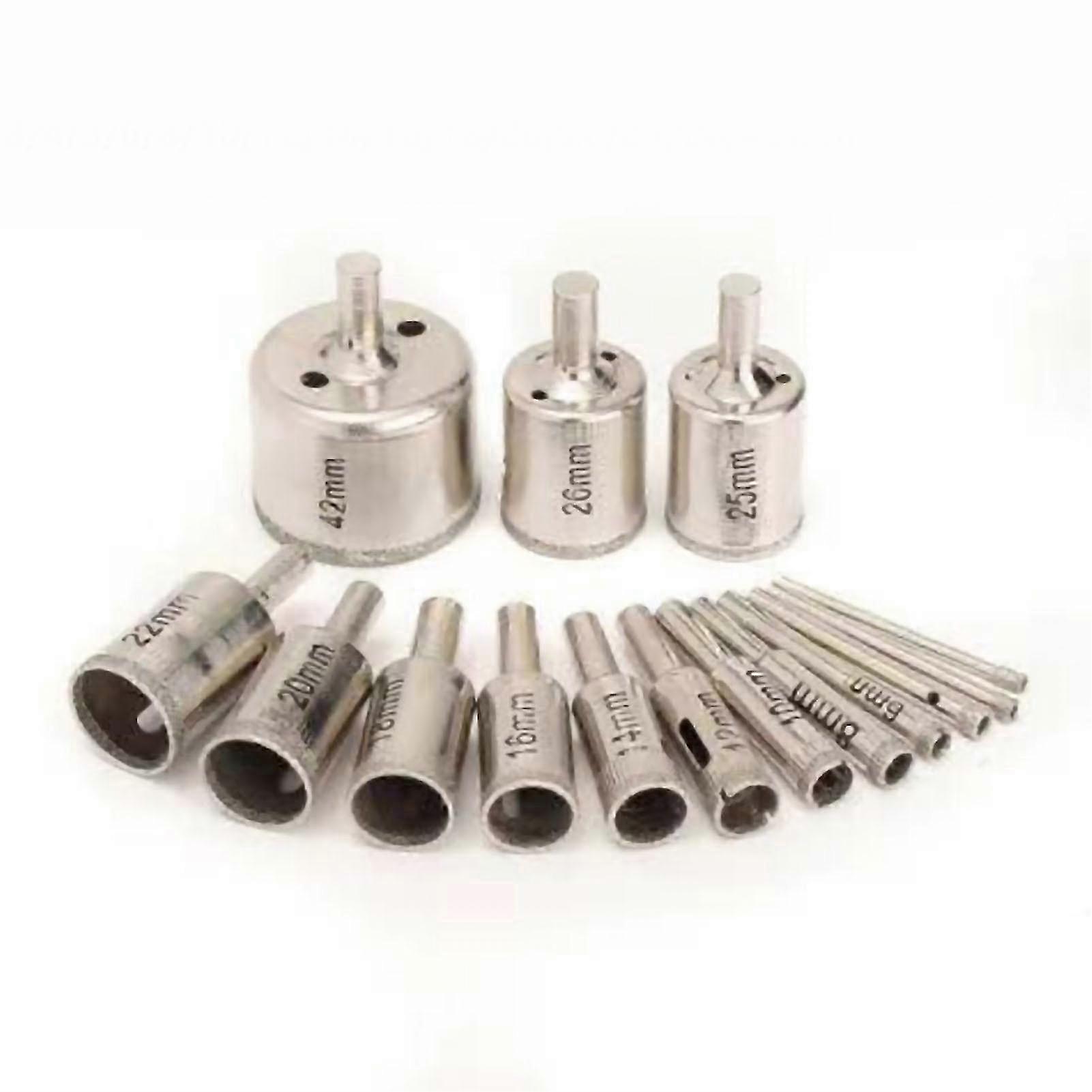 15PCS Galvanisering Diamant Hål Såg Borr Set för Glas (3 - 42mm)